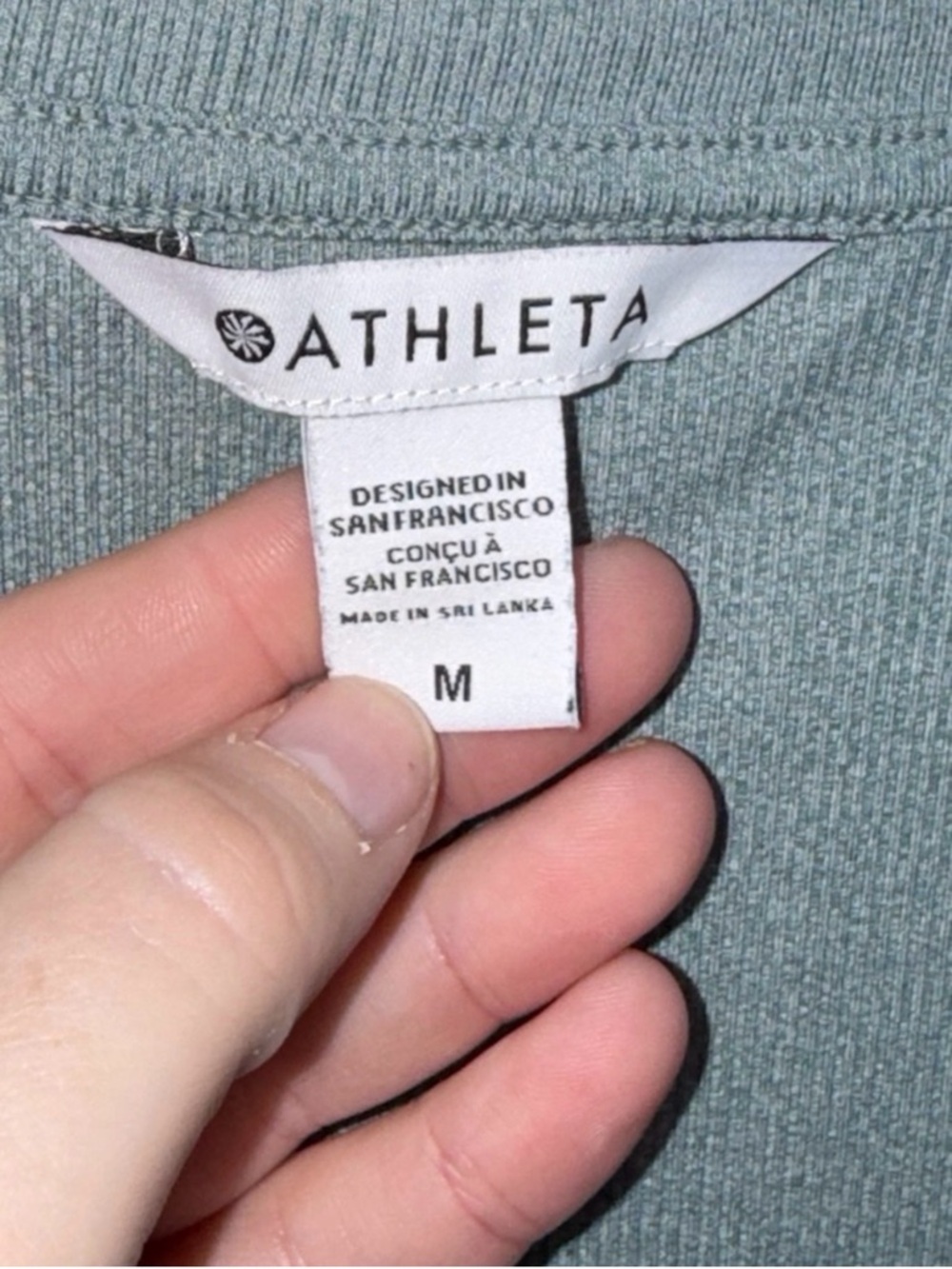 Athleta Women's Medium Uptempo Ribbed Long Sleeve Henley Top Blue Green hiking - Picture 5 of 7